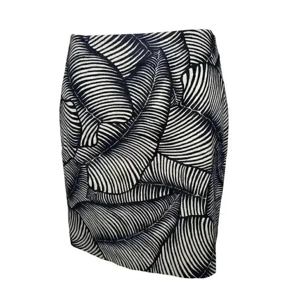 Ann Taylor Women's Navy & Cream Cotton/Spandex Palm Leaf Print Lined Mini Pencil - Picture 2 of 11